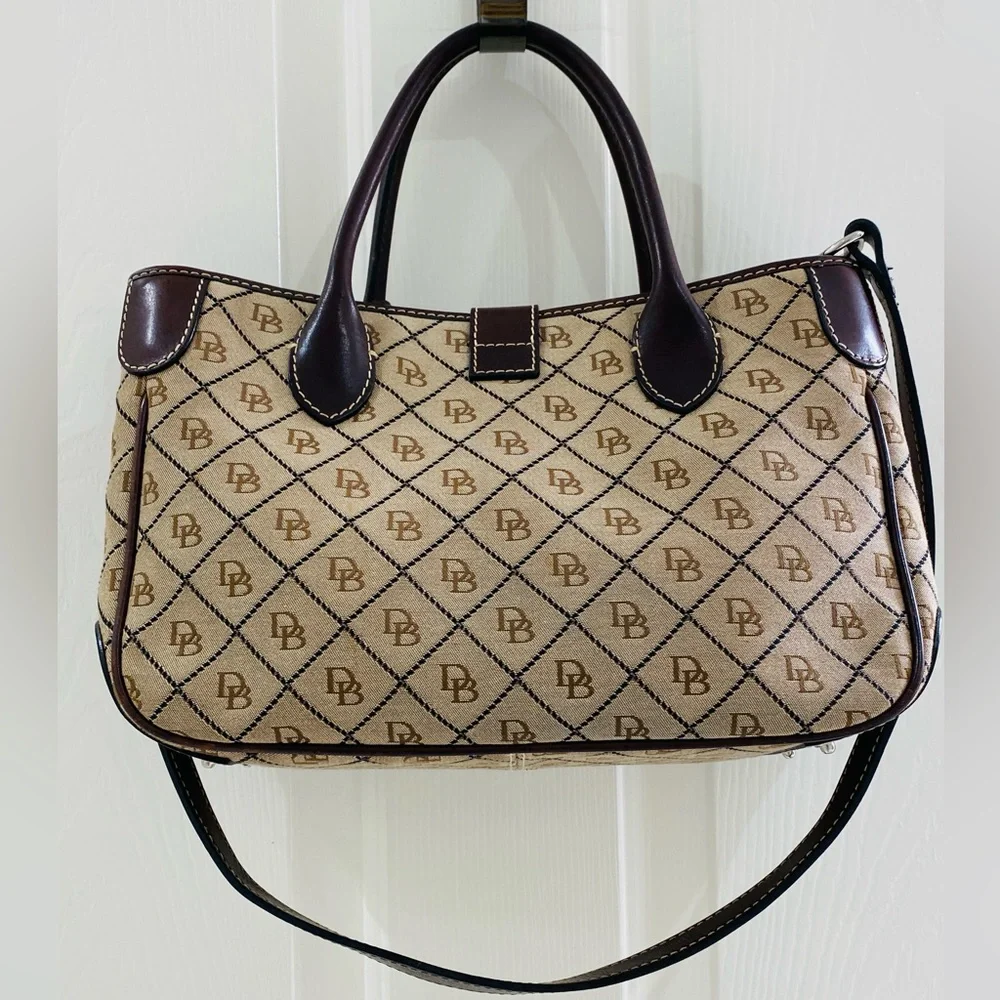 Designer-Style Beige and Dark Brown Monogram Shoulder Bag